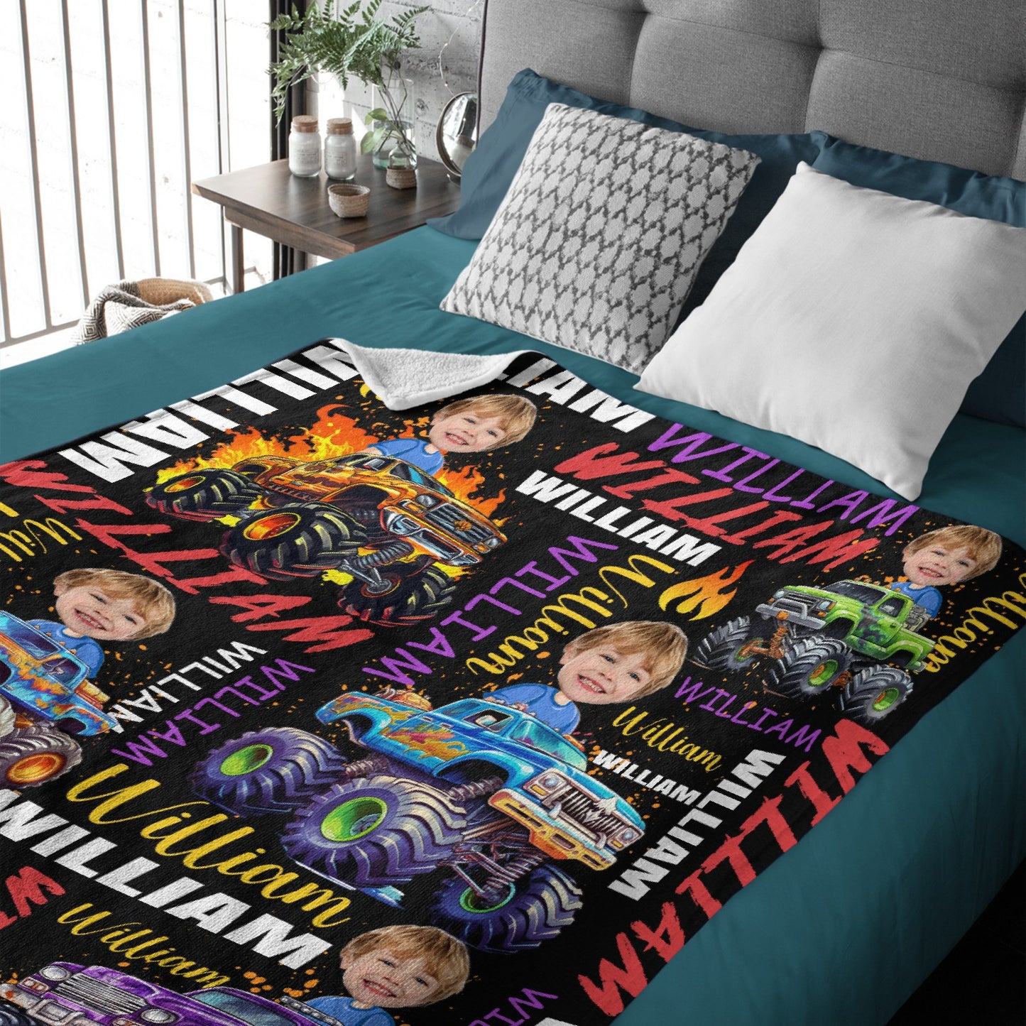 Personalized Custom Blankets for Boys Driving Trucks - Custom Name Blankets - Gifts for Kids