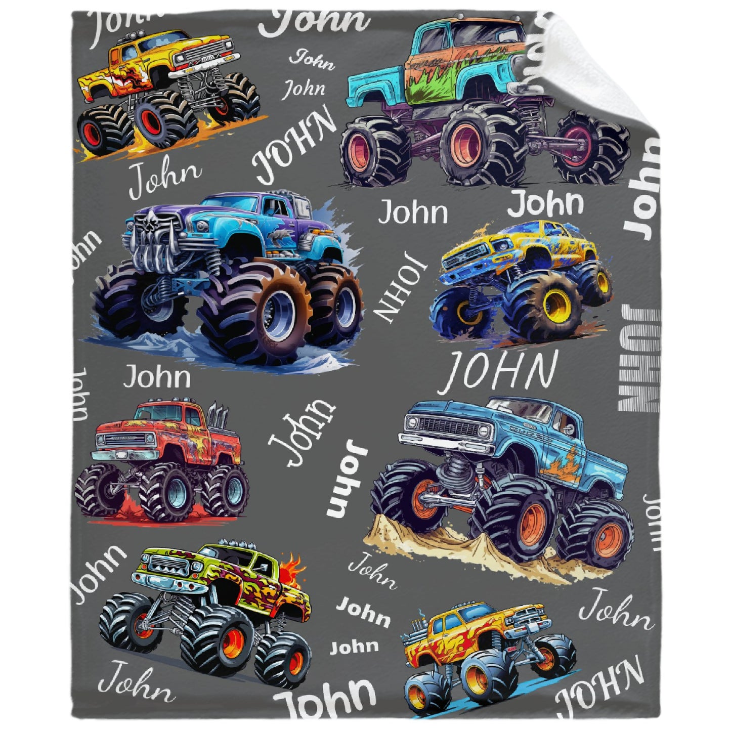 Personalized Custom Name Monster Trucks Blankets Blanket for Kids