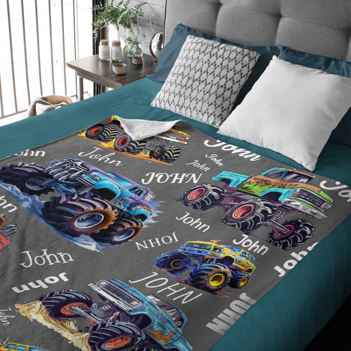 Personalized Custom Name Monster Trucks Blankets Blanket for Kids