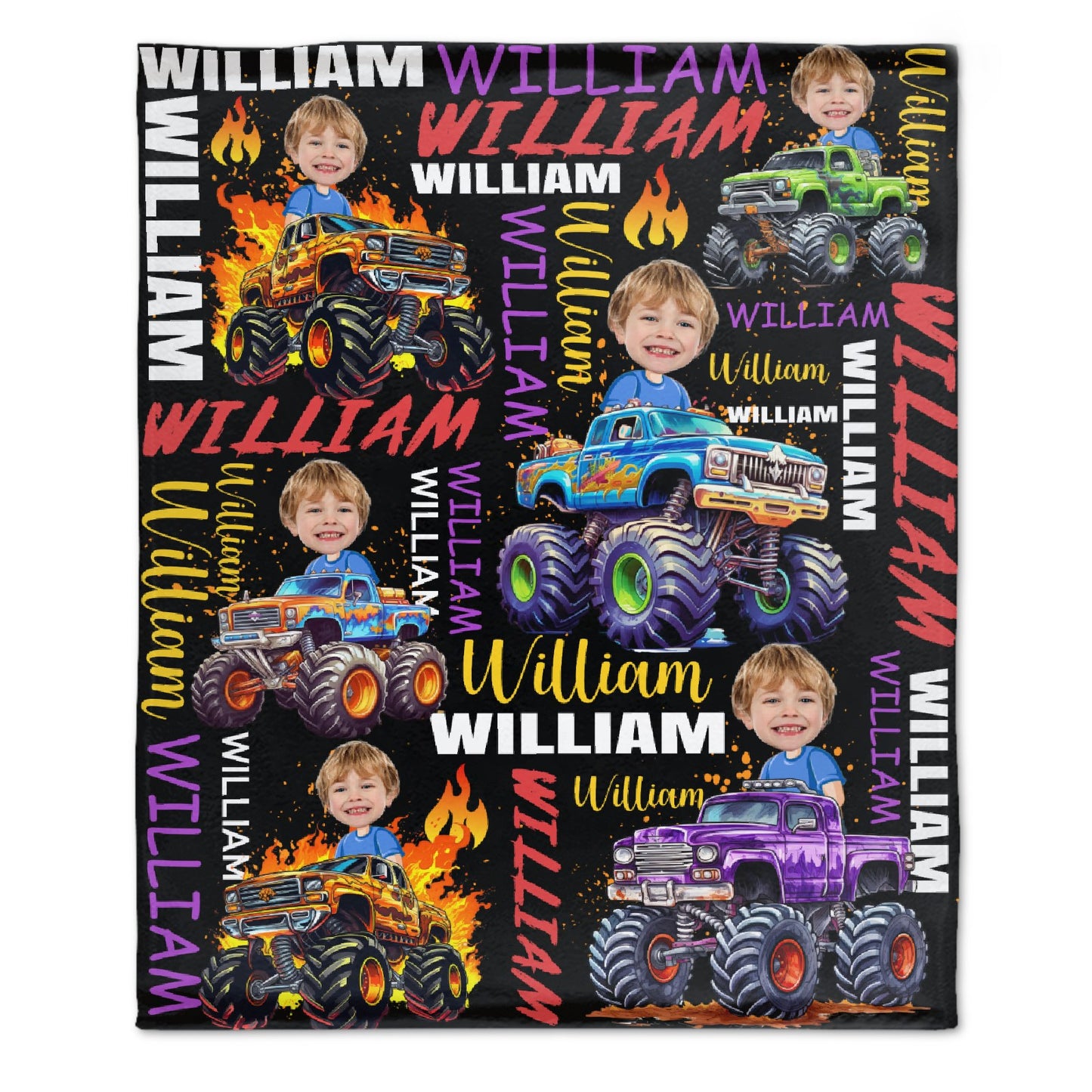 Personalized Custom Blankets for Boys Driving Trucks - Custom Name Blankets - Gifts for Kids