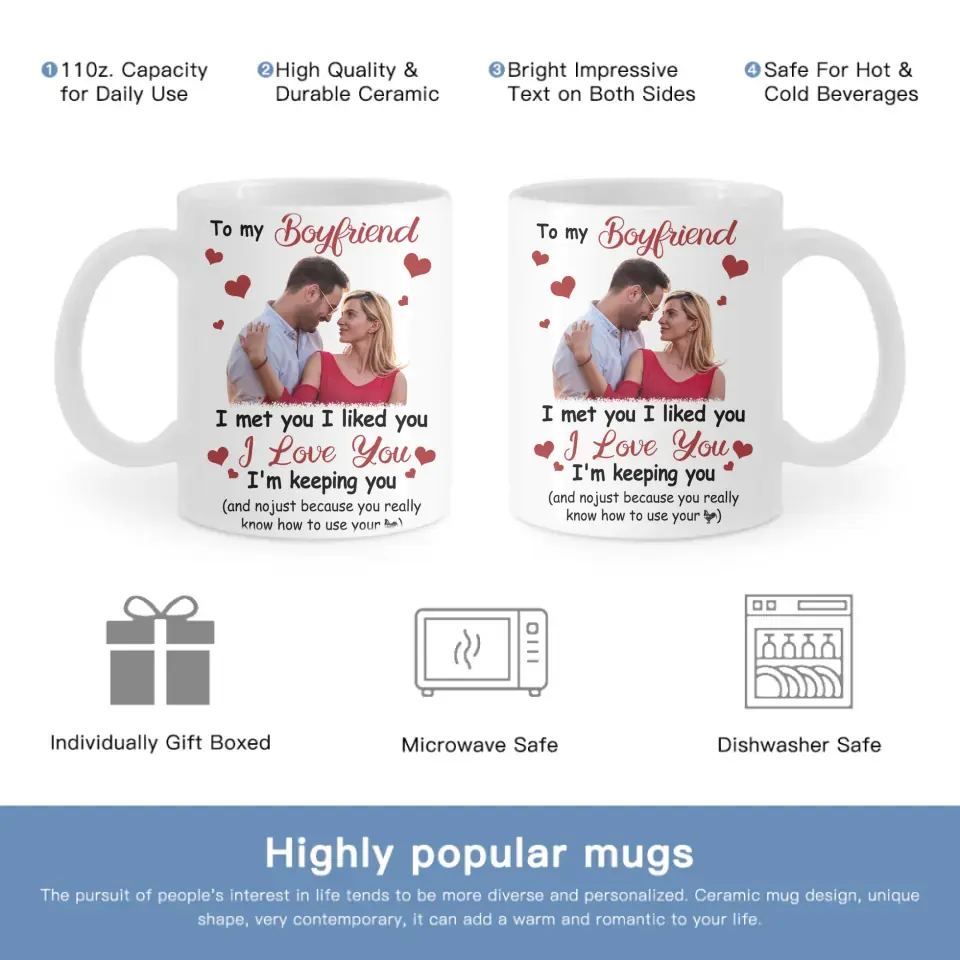 Personalized Photo Mug For Couple - I Met You, I Liked You, I Love You