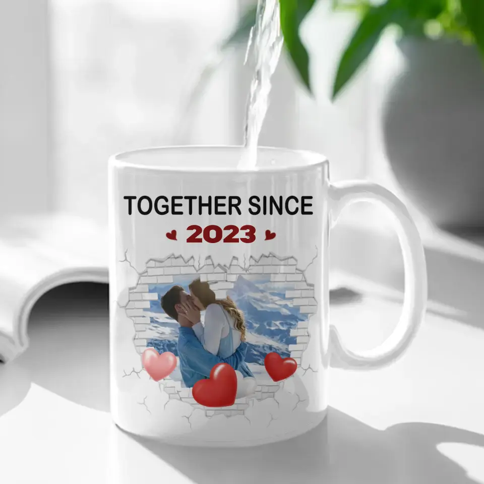 Couple Spouse Custom Photo Personalized White Mug - Together Since Stone Heart