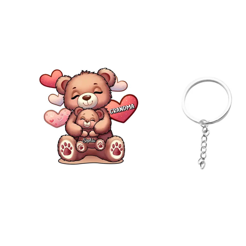 Cute Grandma Bear Mama Bear With Kids Personalized Acrylic Keychain