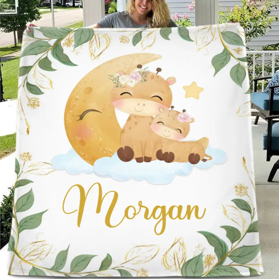 Personalized Giraffe Baby Blankets for Girls Boys - Customized Baby Blanket with Name