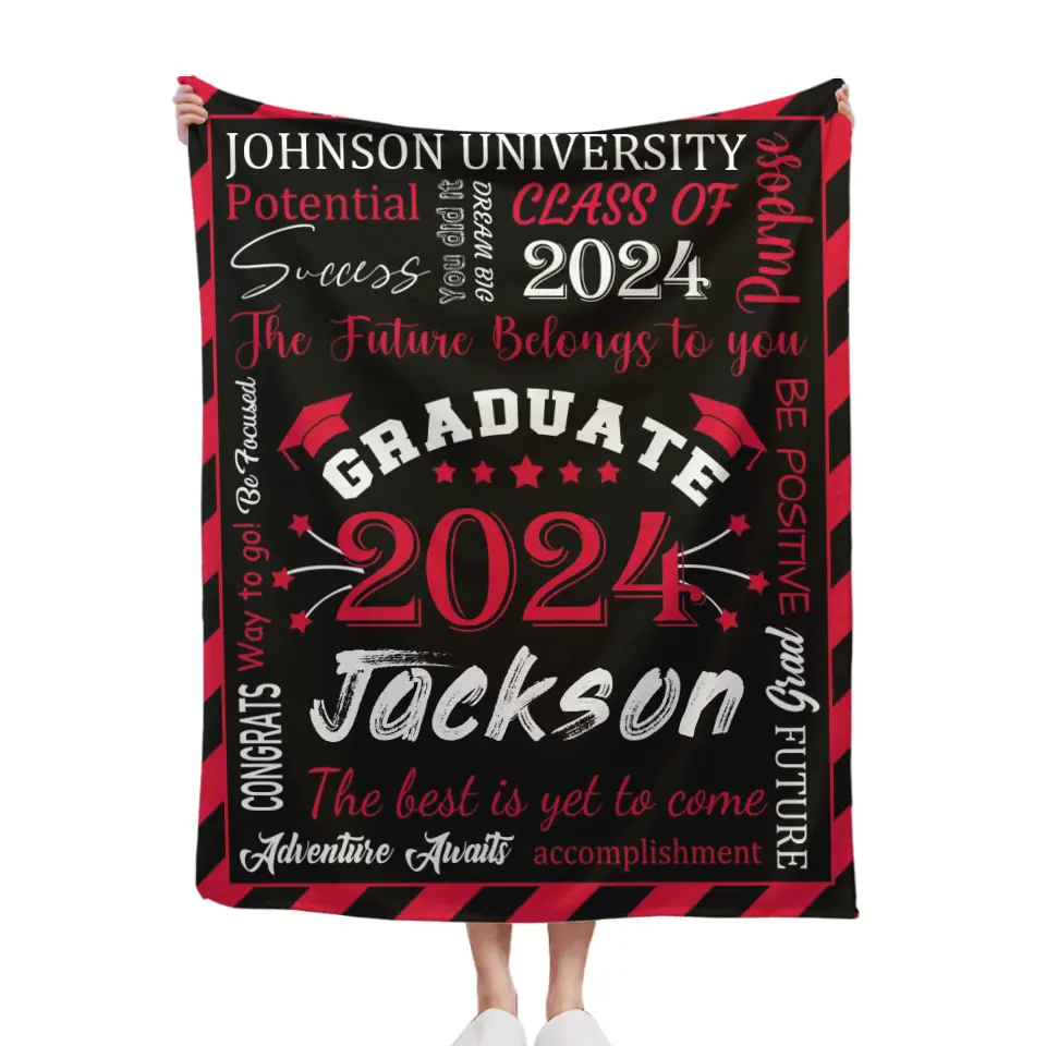 Personalized Gift Blanket Custom Class of 2024 Graduation Blankets with Name School - The Best Is Yet To Come, Adventure Awaits