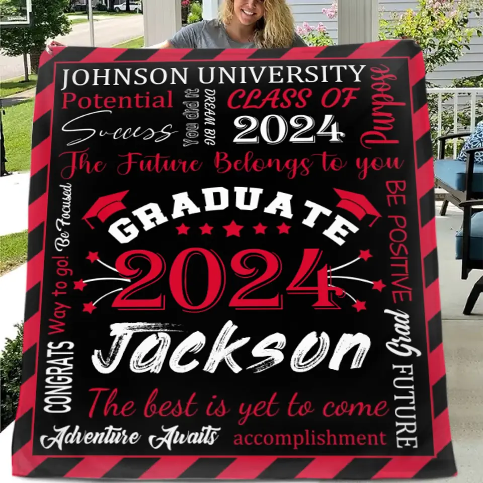 Personalized Gift Blanket Custom Class of 2024 Graduation Blankets with Name School - The Best Is Yet To Come, Adventure Awaits