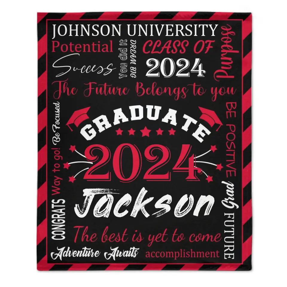 Personalized Gift Blanket Custom Class of 2024 Graduation Blankets with Name School - The Best Is Yet To Come, Adventure Awaits