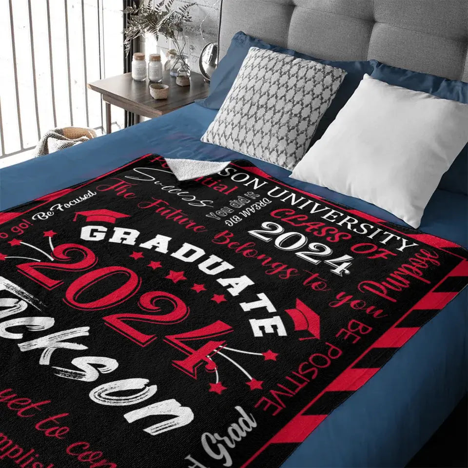 Personalized Gift Blanket Custom Class of 2024 Graduation Blankets with Name School - The Best Is Yet To Come, Adventure Awaits