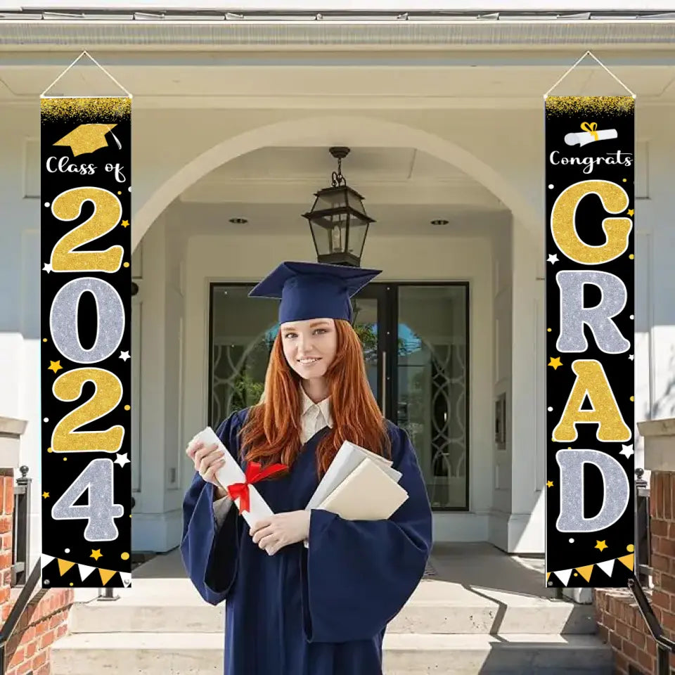 Graduation Decorations 2024 GRAD Flash Banner Porch Door Sign