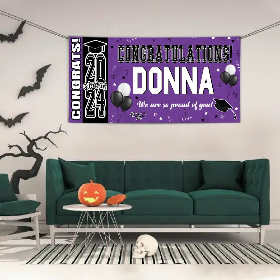 Personalized Graduation Party Decorations - Class of 2024 Graduation Banner - Congrats Banner for College High School Party Supplies