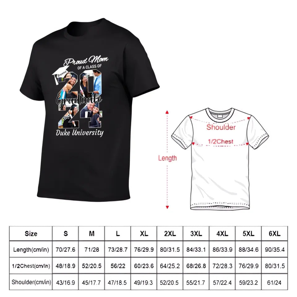 Personalized Graduation T-Shirt - Customized Name, Year and 4 Photos, Gift for Graduates