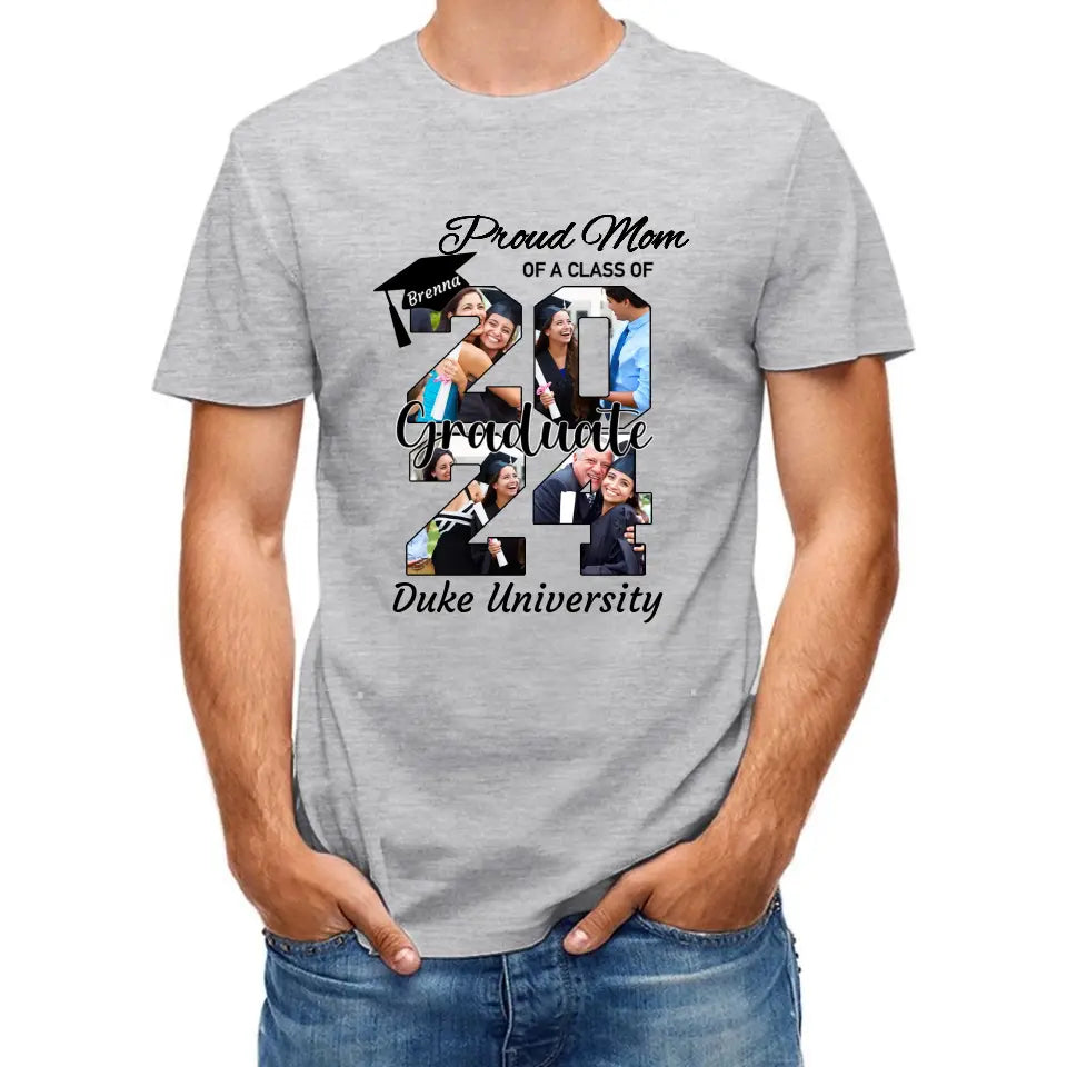 Personalized Graduation T-Shirt - Customized Name, Year and 4 Photos, Gift for Graduates