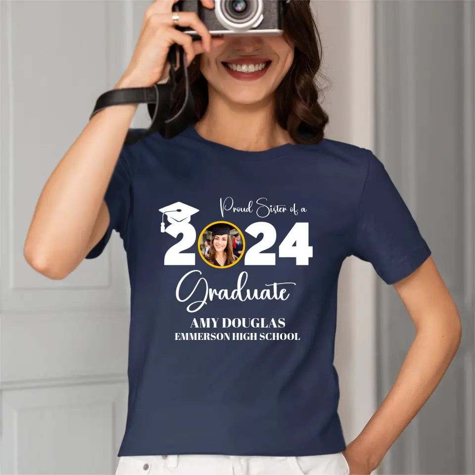 Custom Graduation Photo T-shirt, Proud Mom Of A Graduate