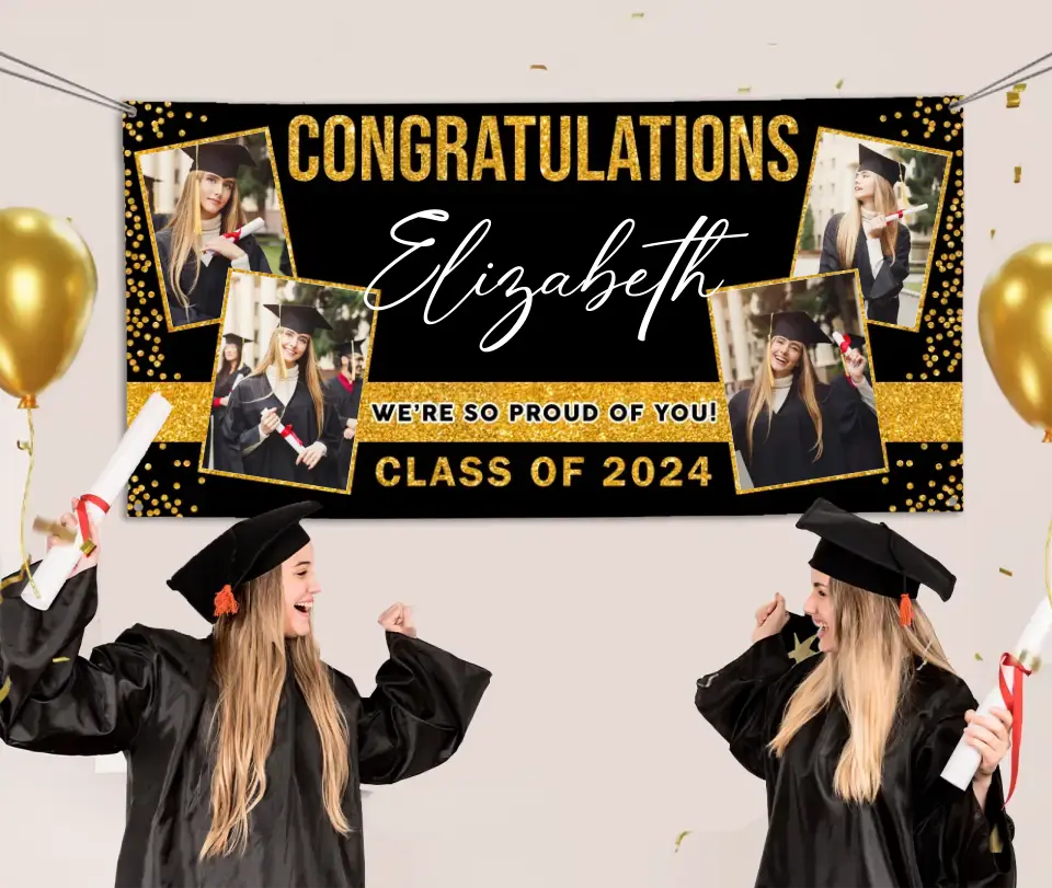 Custom Photo Colorful Congrats Class 2024 Banner- Graduation Party Decorations