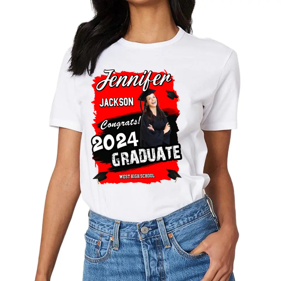 Custom Photo Art Color Congrats 2025 Graduation Personalized T-Shirt
