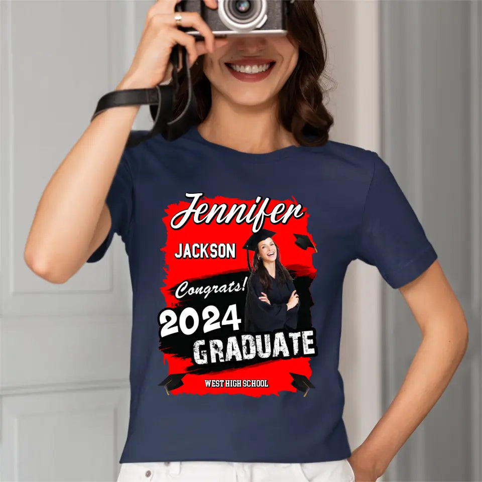 Custom Photo Art Color Congrats 2025 Graduation Personalized T-Shirt