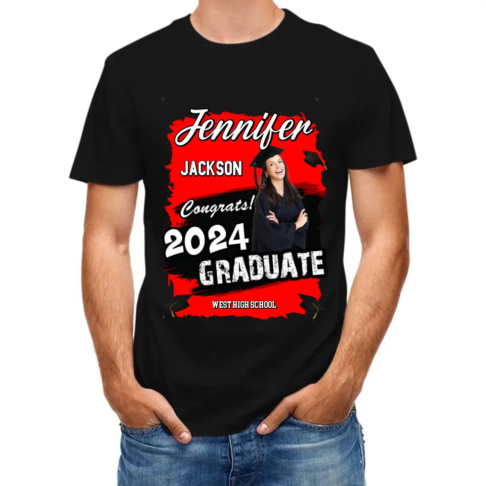 Custom Photo Art Color Congrats 2025 Graduation Personalized T-Shirt