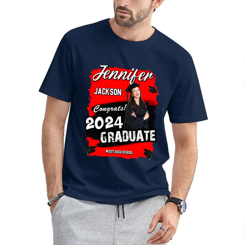 Custom Photo Art Color Congrats 2025 Graduation Personalized T-Shirt
