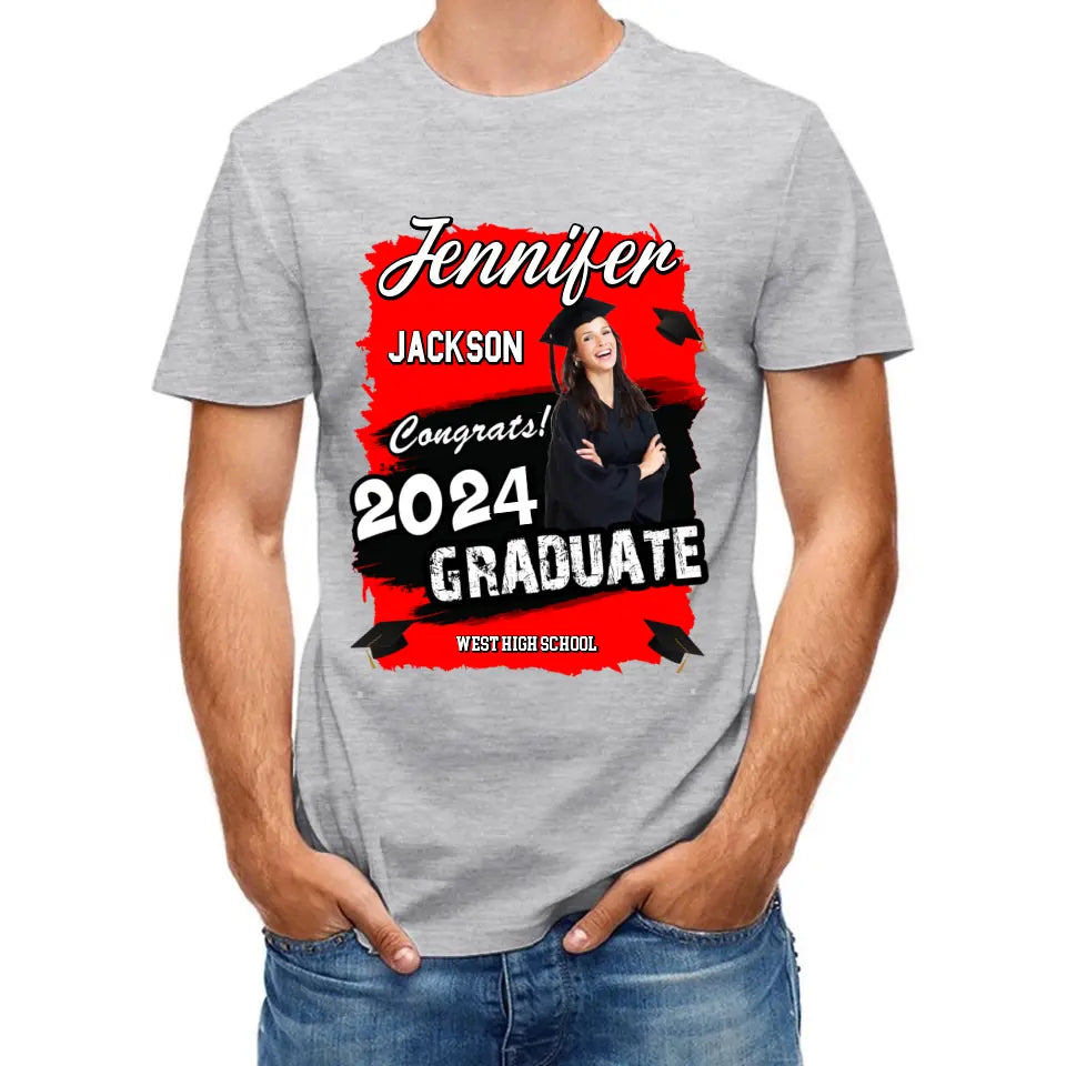 Custom Photo Art Color Congrats 2025 Graduation Personalized T-Shirt
