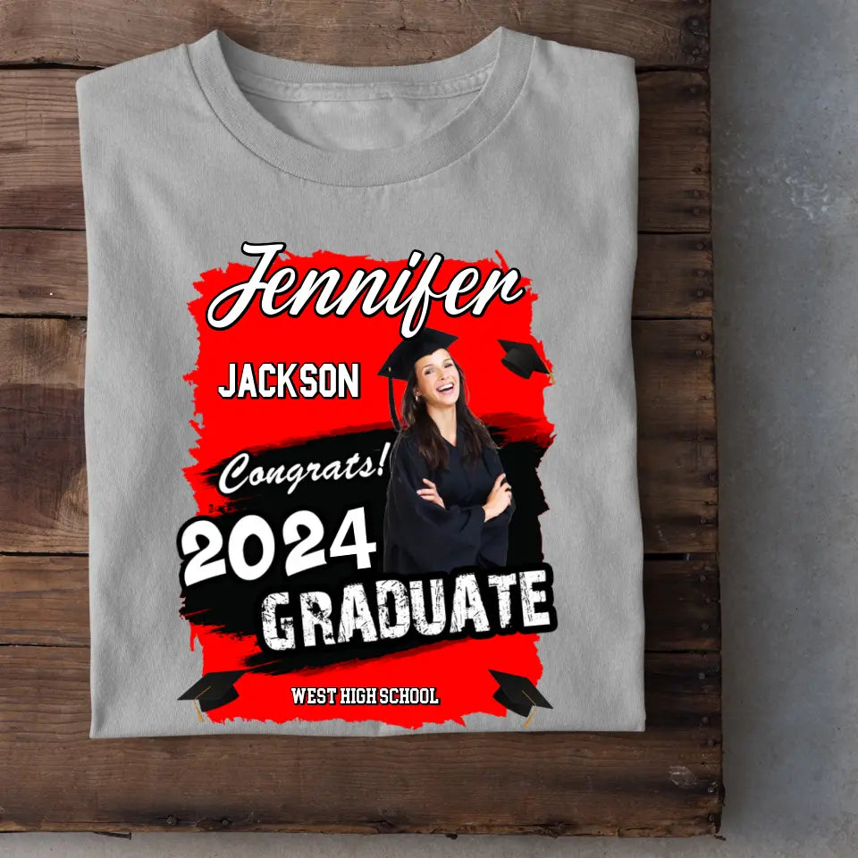 Custom Photo Art Color Congrats 2025 Graduation Personalized T-Shirt