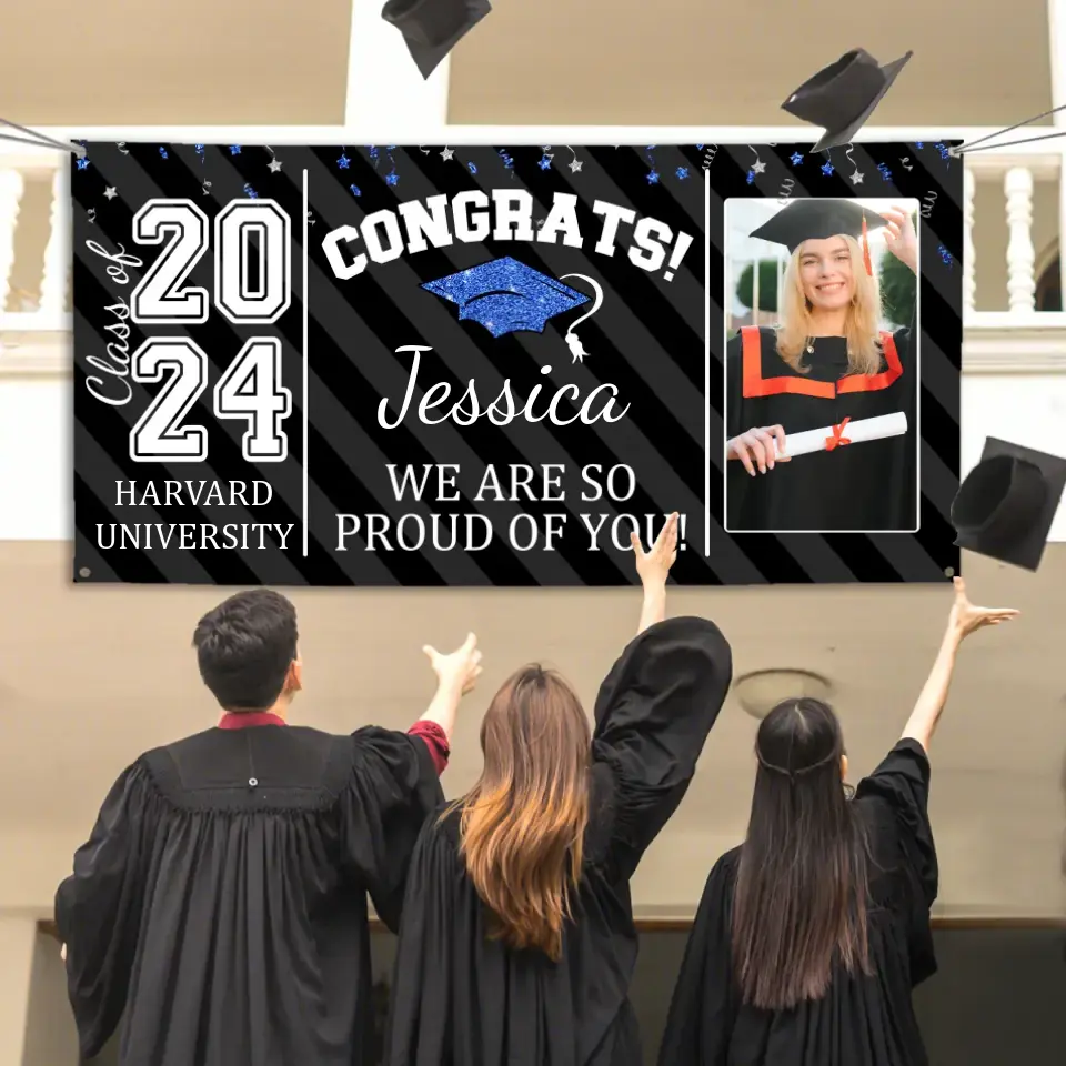 Custom Congrats Grad With Photo 3 Piece Set Graduation Banner, Graduation Gift
