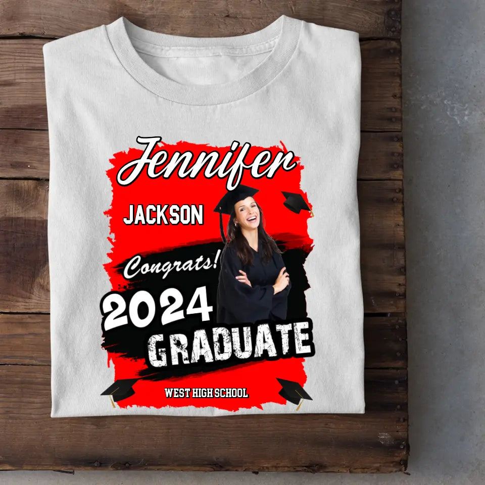 Custom Photo Art Color Congrats 2025 Graduation Personalized T-Shirt