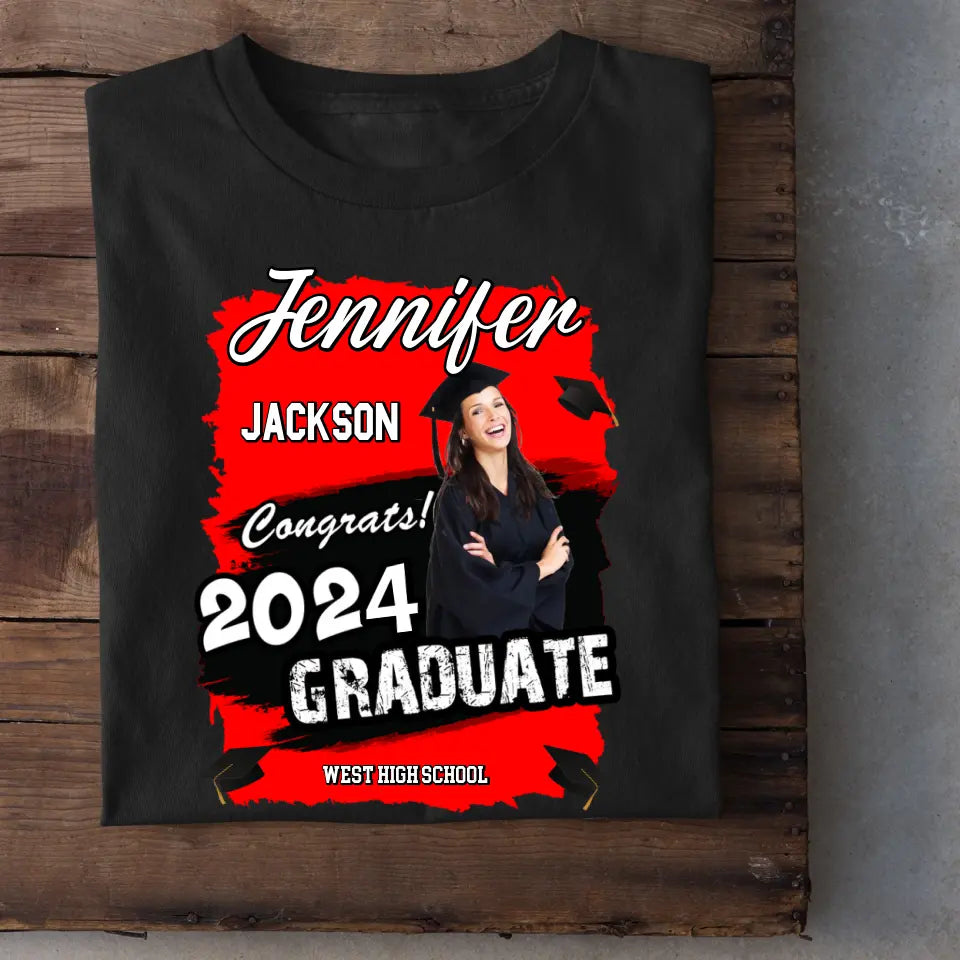 Custom Photo Art Color Congrats 2025 Graduation Personalized T-Shirt