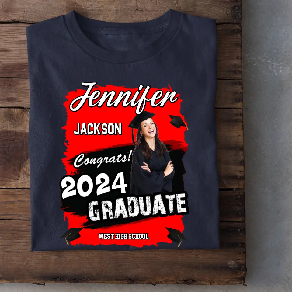 Custom Photo Art Color Congrats 2025 Graduation Personalized T-Shirt