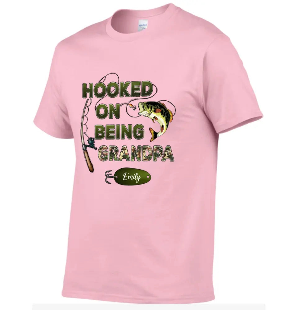 Hooked On Being Grandpa Fishing Camouflage Personalized Shirt - Father's Day, Gift For Dad, Grandpa, Husband
