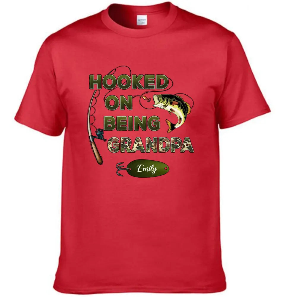 Hooked On Being Grandpa Fishing Camouflage Personalized Shirt - Father's Day, Gift For Dad, Grandpa, Husband