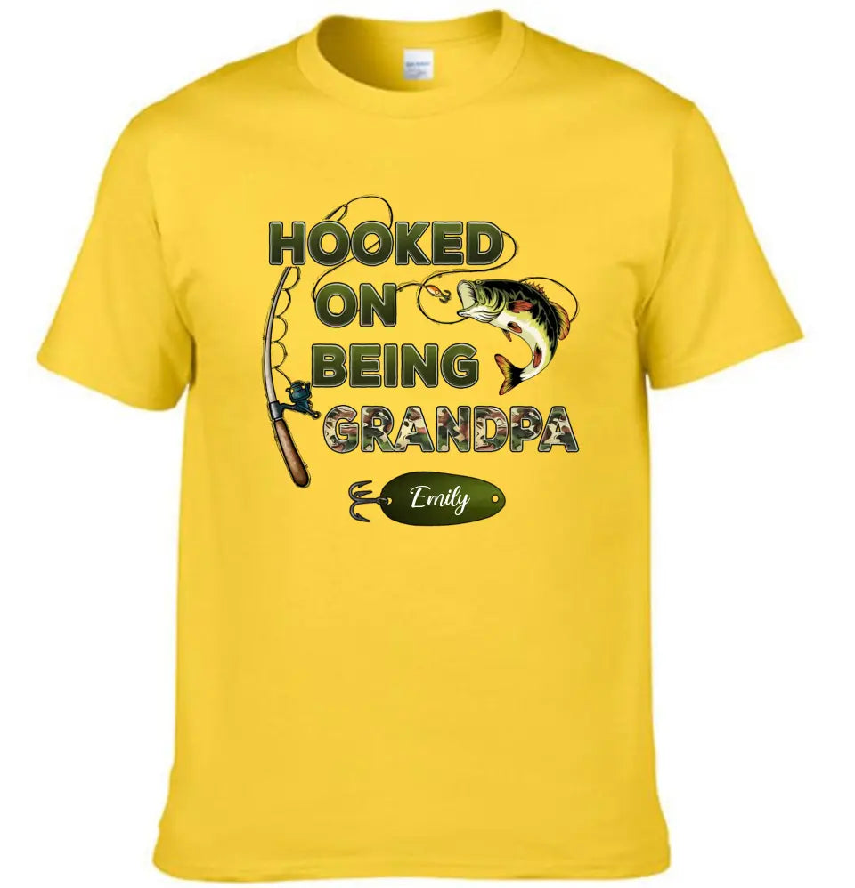 Hooked On Being Grandpa Fishing Camouflage Personalized Shirt - Father's Day, Gift For Dad, Grandpa, Husband