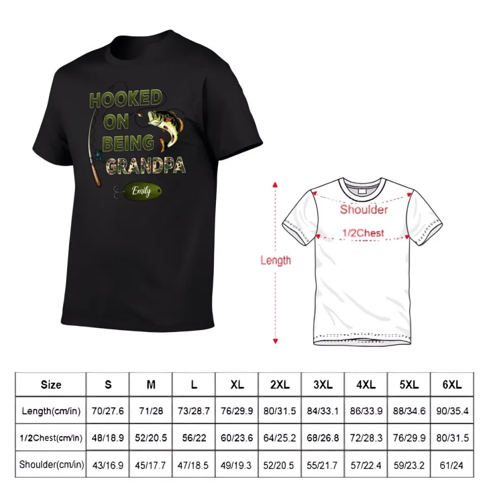 Hooked On Being Grandpa Fishing Camouflage Personalized Shirt - Father's Day, Gift For Dad, Grandpa, Husband