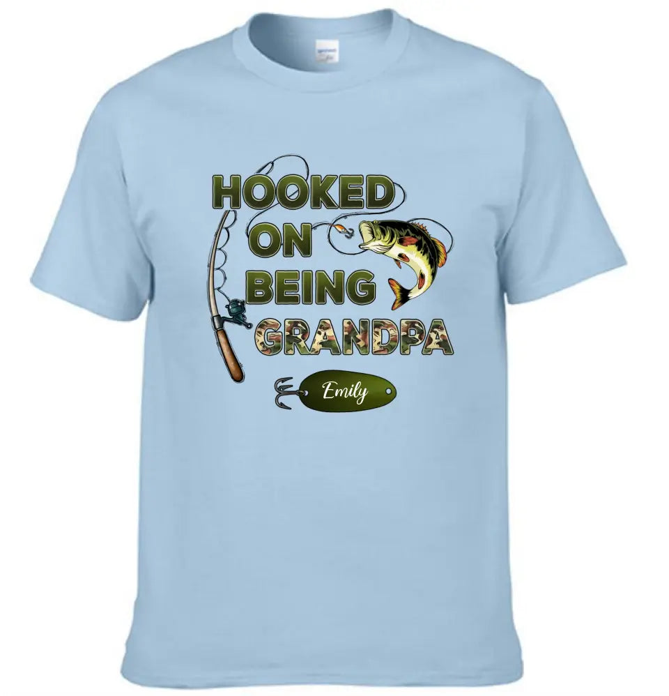 Hooked On Being Grandpa Fishing Camouflage Personalized Shirt - Father's Day, Gift For Dad, Grandpa, Husband