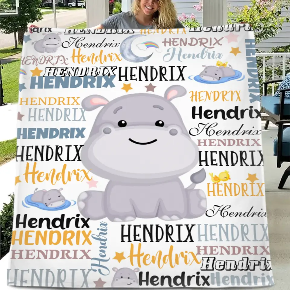 Customized Name Baby Hippopotamus Blanket For Boys Girls Babies