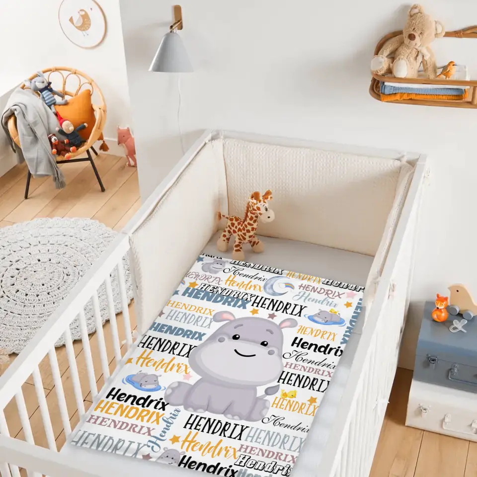 Customized Name Baby Hippopotamus Blanket For Boys Girls Babies