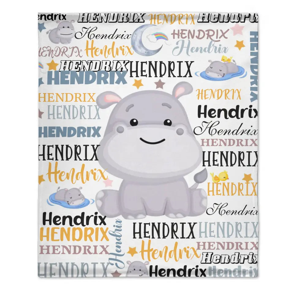 Customized Name Baby Hippopotamus Blanket For Boys Girls Babies