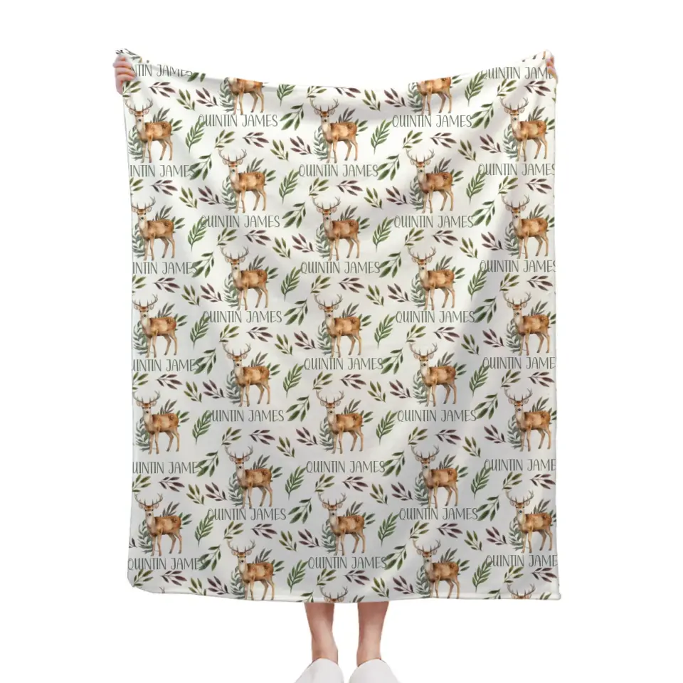 Deer Blanket for Boys, Customized Name Baby Boy Blanket, Gift for Baby