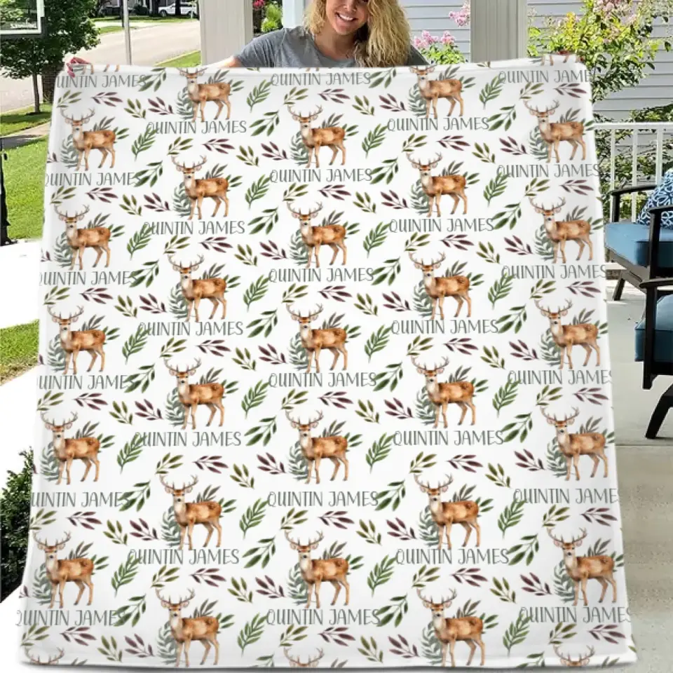 Deer Blanket for Boys, Customized Name Baby Boy Blanket, Gift for Baby