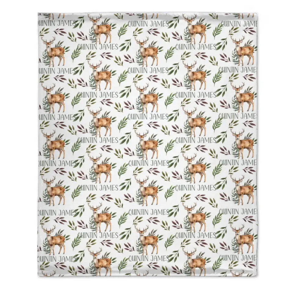 Deer Blanket for Boys, Customized Name Baby Boy Blanket, Gift for Baby