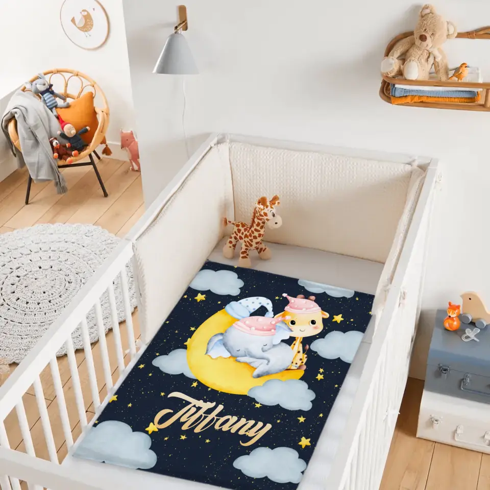 Personalized Elephant Giraffe Baby Name Blanket - Gift For Baby Toddler