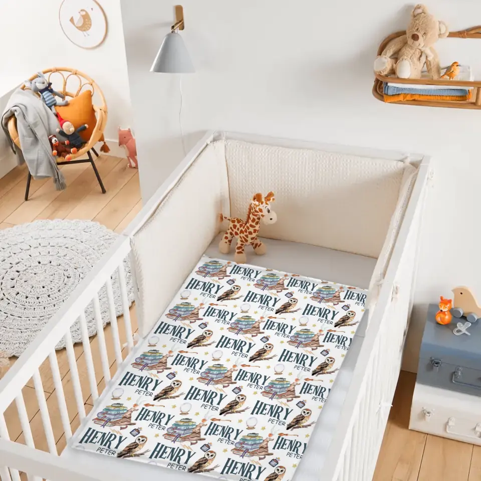 Personalized Wizard Owl Magic Book Custom Baby Name Blanket