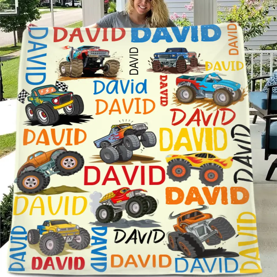 Crazy Truck Blanket - Gifts for Kids - Personalized Name Blanket