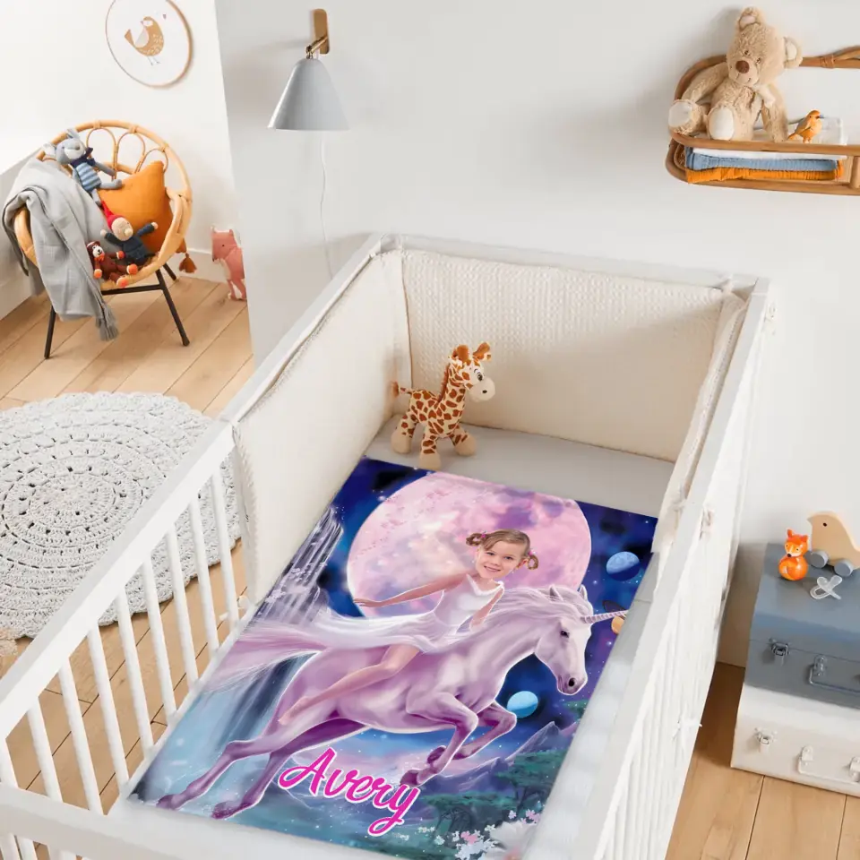 Personalized Pink Dress Princess Ride Unicorn Blanket