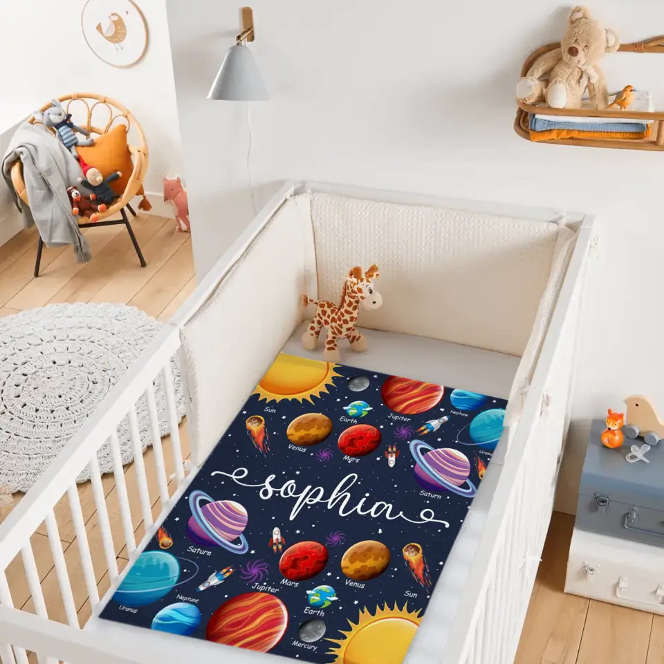 Custom Name Baby Blanket, Space Planets Galaxy Blanket