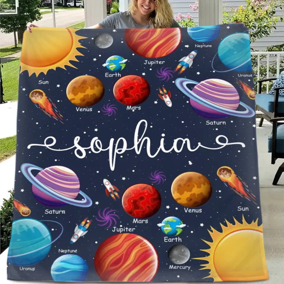 Custom Name Baby Blanket, Space Planets Galaxy Blanket