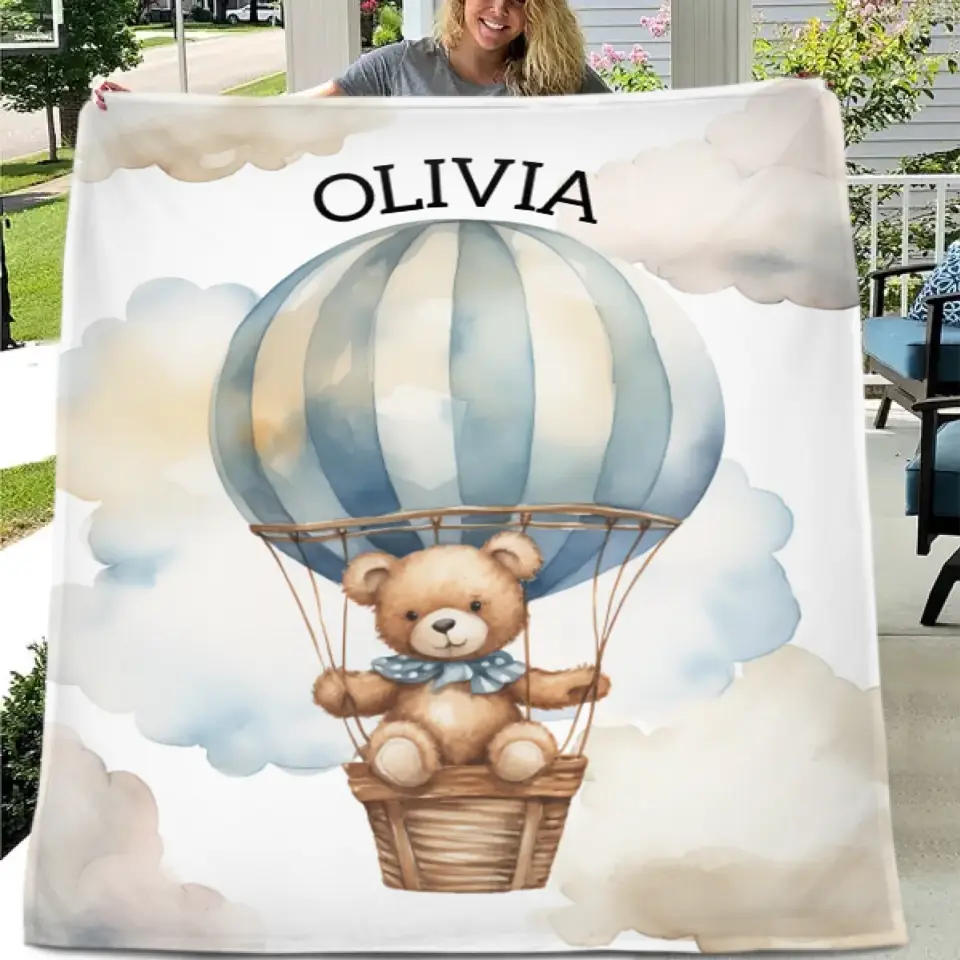Personalized Pilot Teddy Bear Name Custom Blanket, Baby Shower Favors, New Baby Gifts