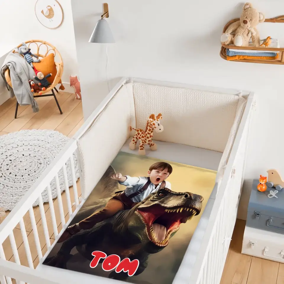Custom Photo, Ride The Dinosaur Blanket