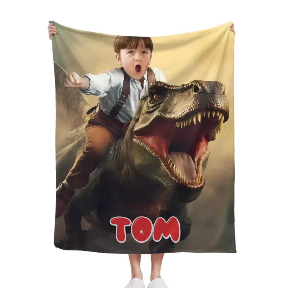 Custom Photo, Ride The Dinosaur Blanket