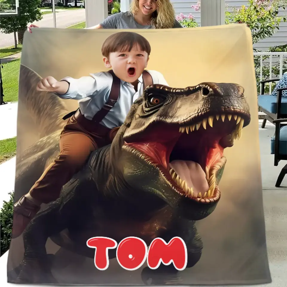 Custom Photo, Ride The Dinosaur Blanket
