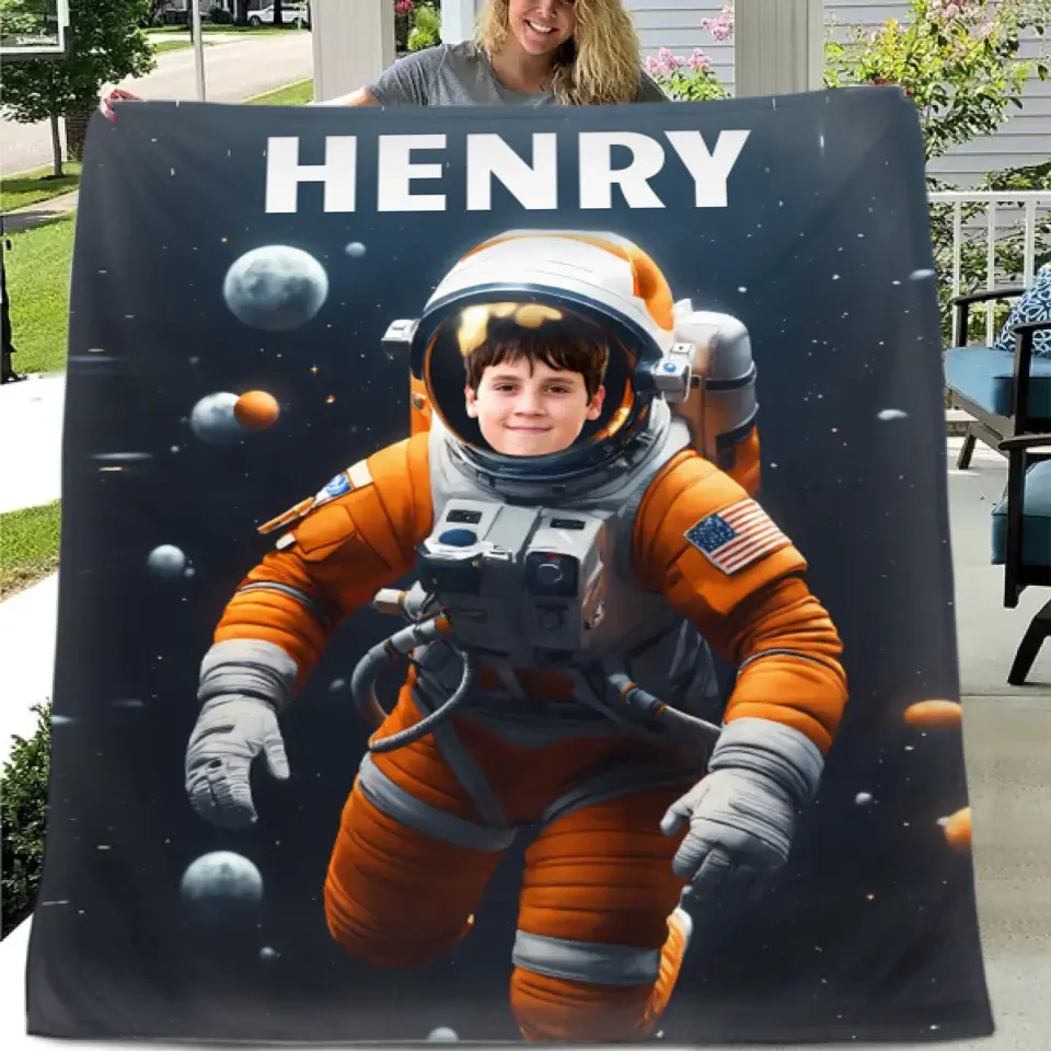 Personalized Astronaut Blanket With Photo, A Planet-Themed Gift For Outer Space Enthusiasts!